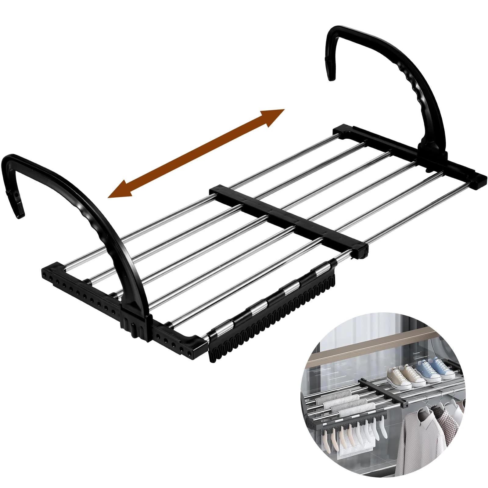New radiator folding rod extendable stretcher clothes hangers in stainless steel 42-72 cm shoes towels stand for balcony