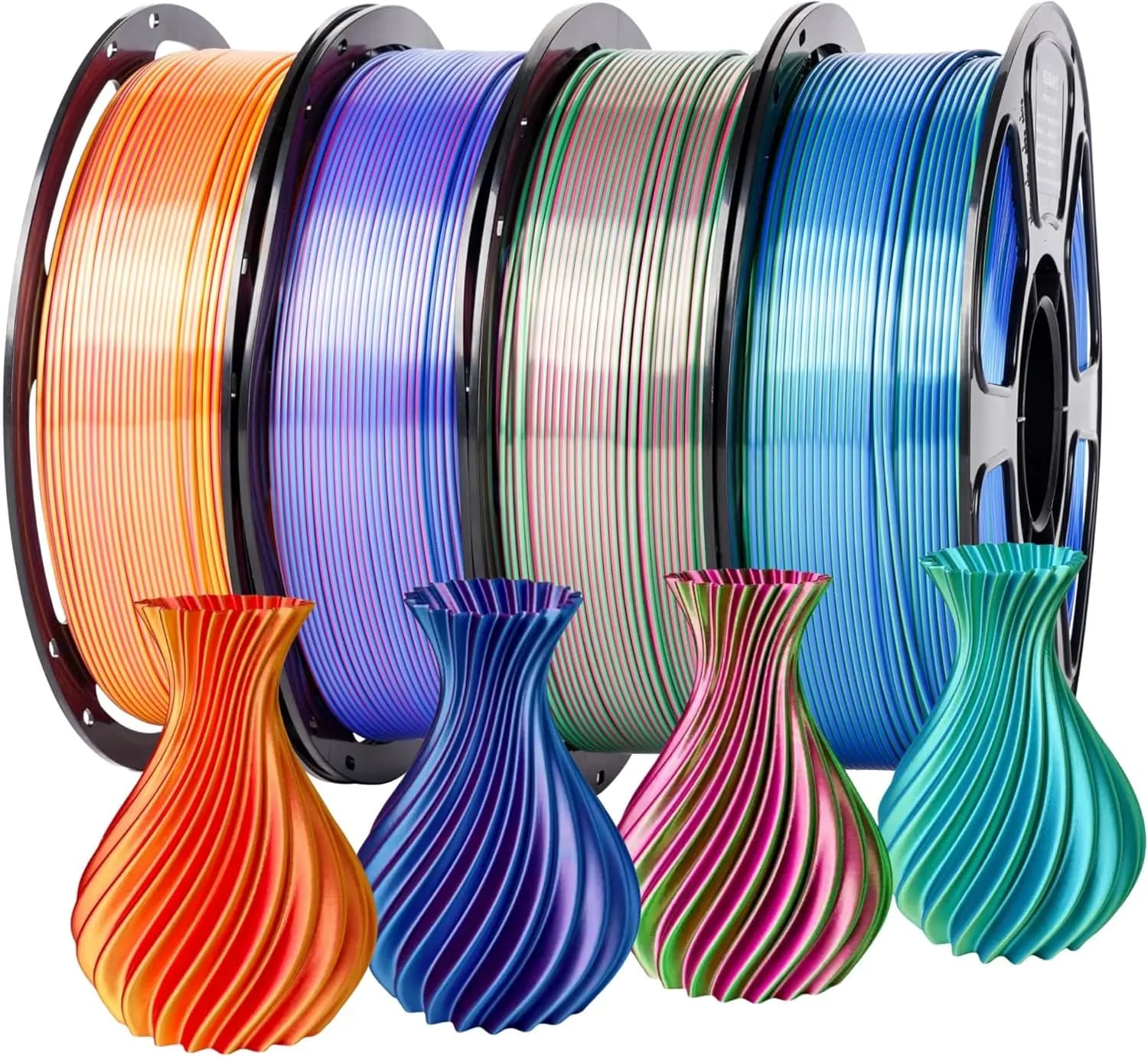 Filament PLA Bicolor Silk Effect 4KG, Polished 1.75mm for 3D Printing, High Accuracy +/-0.02mm, Packed Coils Vacuum