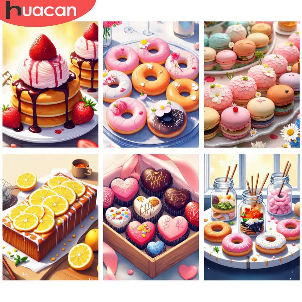 HUACAN Full Kits Diamond Painting Gourmet Pancake Strawberry Whip Kitchen 5D Diamond Embroidery Kits DIY Art Mosaic Picture