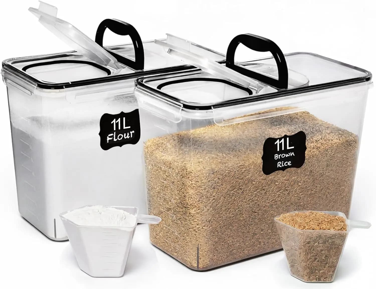 2 PC (11L | 372 oz) Flour Sugar Storage Containers with Spout Lid & Easy Carry Handle - BPA Free Extra Large Airtight Food Stor