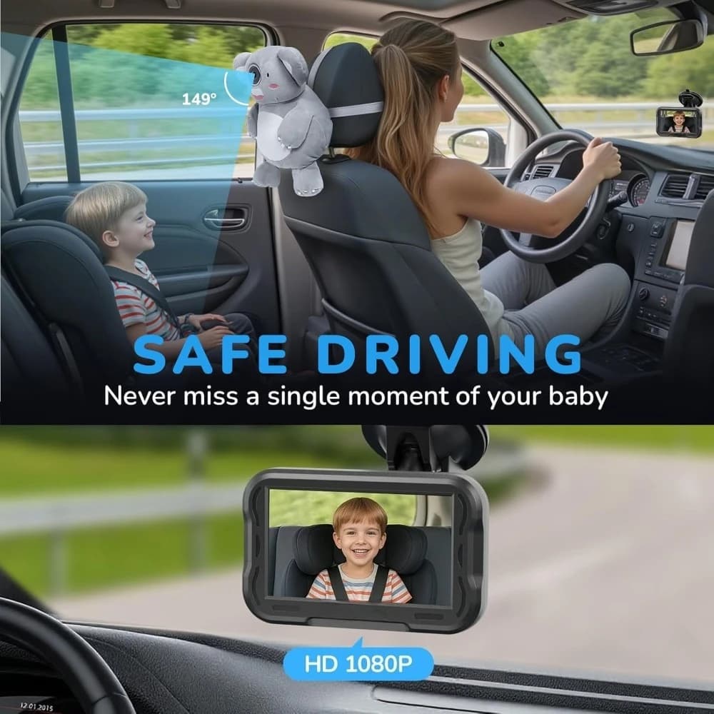 Telecamera per Auto per Bambini 1080P HD con Visione Notturna, Orientata all'Indietro per Monitoraggio Seggiolino Auto, Neonati e Animali Domestici