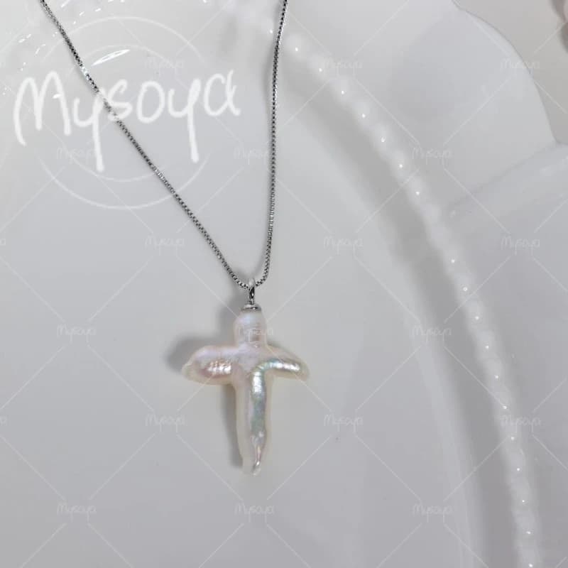 MYSOYA Collana con ciondolo con perla barocca bianca da 14-20 mm per fidanzata/amica, per matrimonio/cena/regalo per la festa della mamma A0565