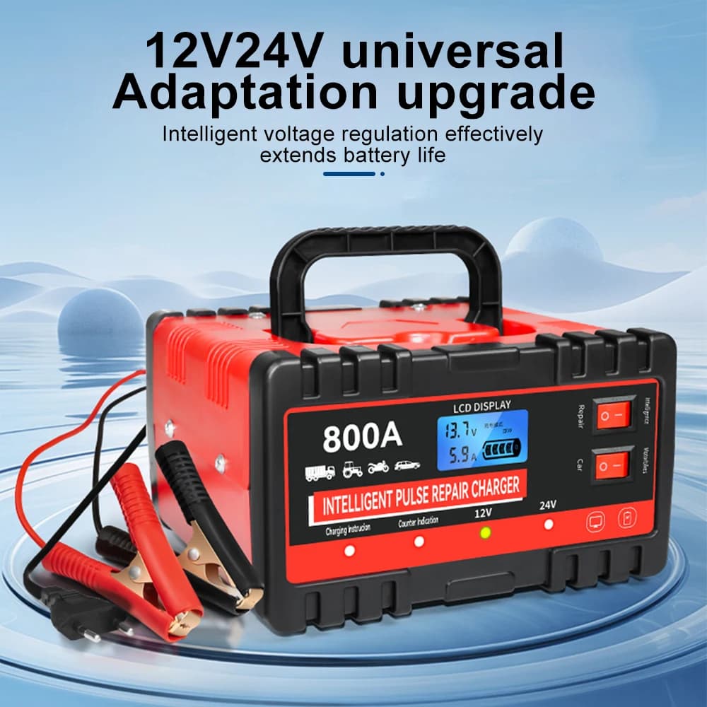 Caricabatteria intelligente per ricarica batteria per auto Strumento di riparazione a impulsi intelligente automatico multifunzionale portatile 12V per moto SUV RV