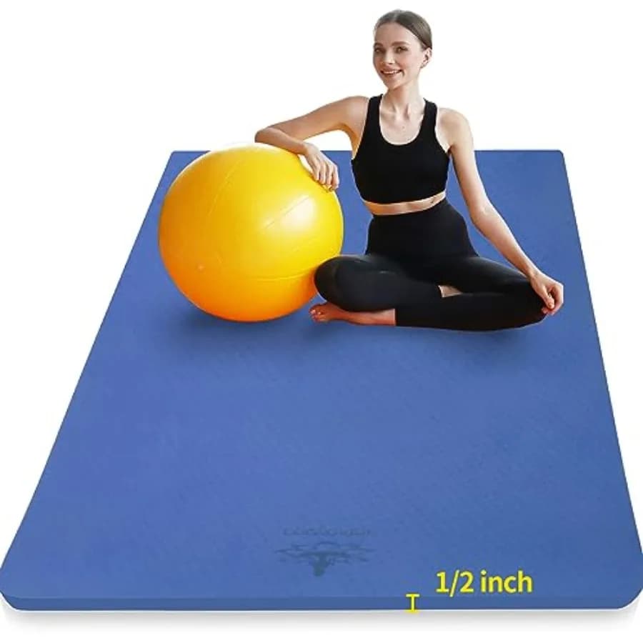 Yoga Mat TPE Extra Thickness 6'x4'x1/2 for Yoga, Pilates and Home Training - Anti-Slip Black