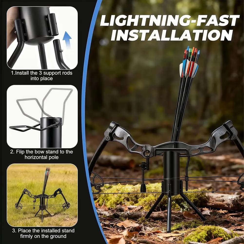 Bow Holder Outdoor Target Practice Accessory Carbon Steel Archery Bow Stand Foldable Compact Storage Rack for Traditional