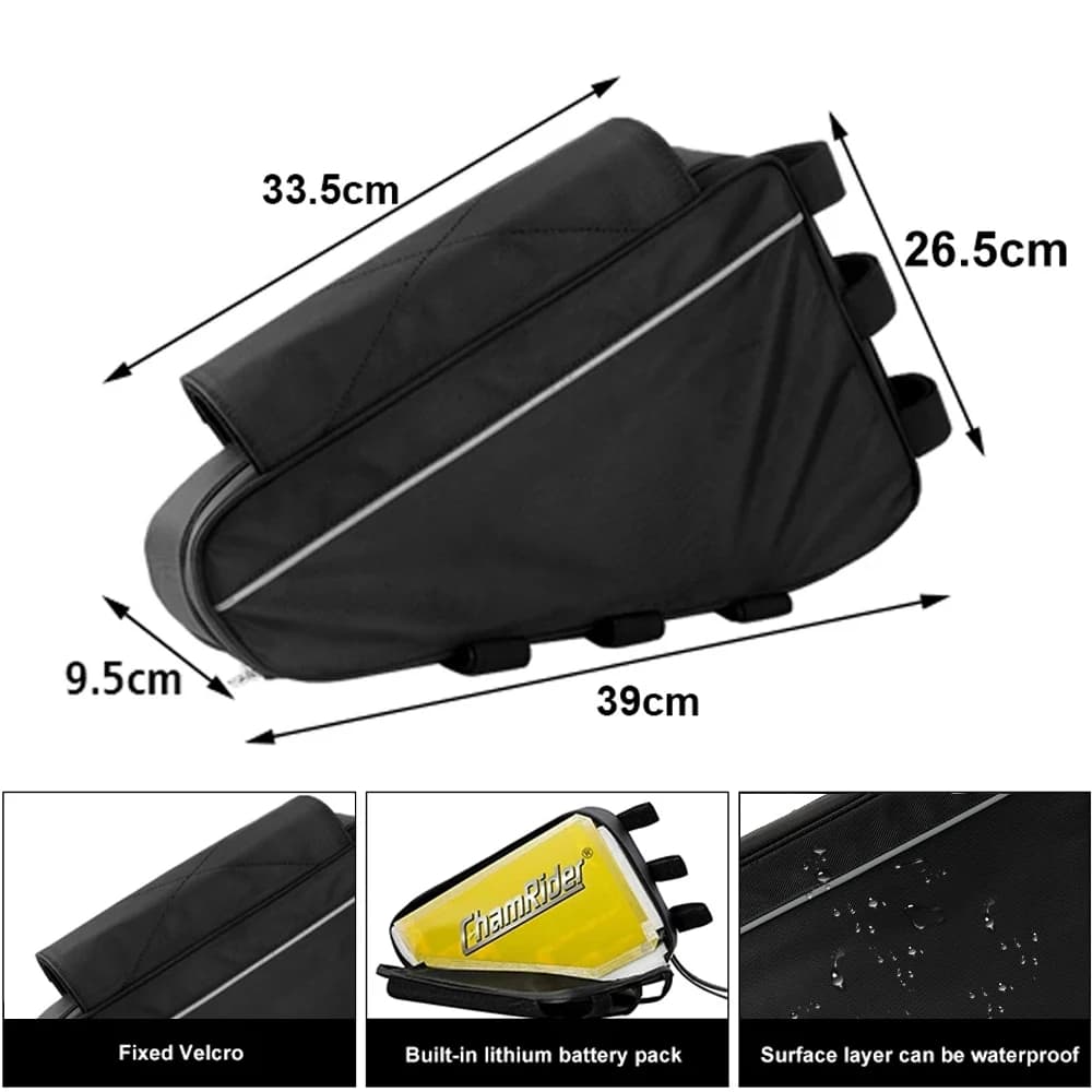 borsa batteria per bicicletta elettrica, 36v, 48v, 60v, 72v, e-bike, borse triangolari per scatola bicicletta nera, carico massimo di 126 celle