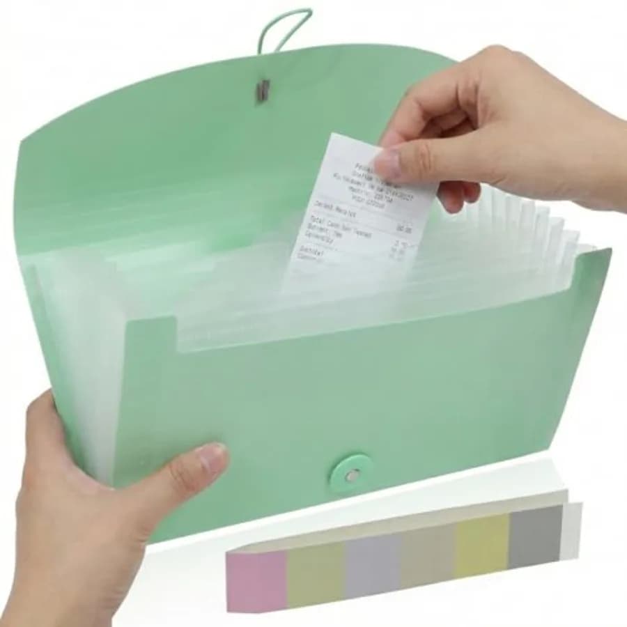 Portable 13-Pocket Receipt and Coupon Organizer, Small Expanding Accordion File Folder with Labels, Long Ticket Size Holder for