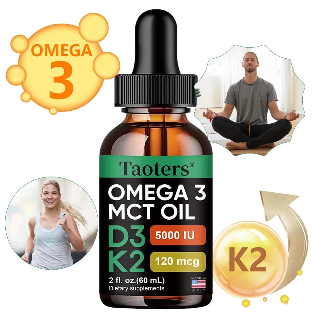 Vitamin D3 K2 drops, vitamin D 5000 UI liquid with Omega 3 and MCT oil, not GMOs for immune support food supplement, 60 ml