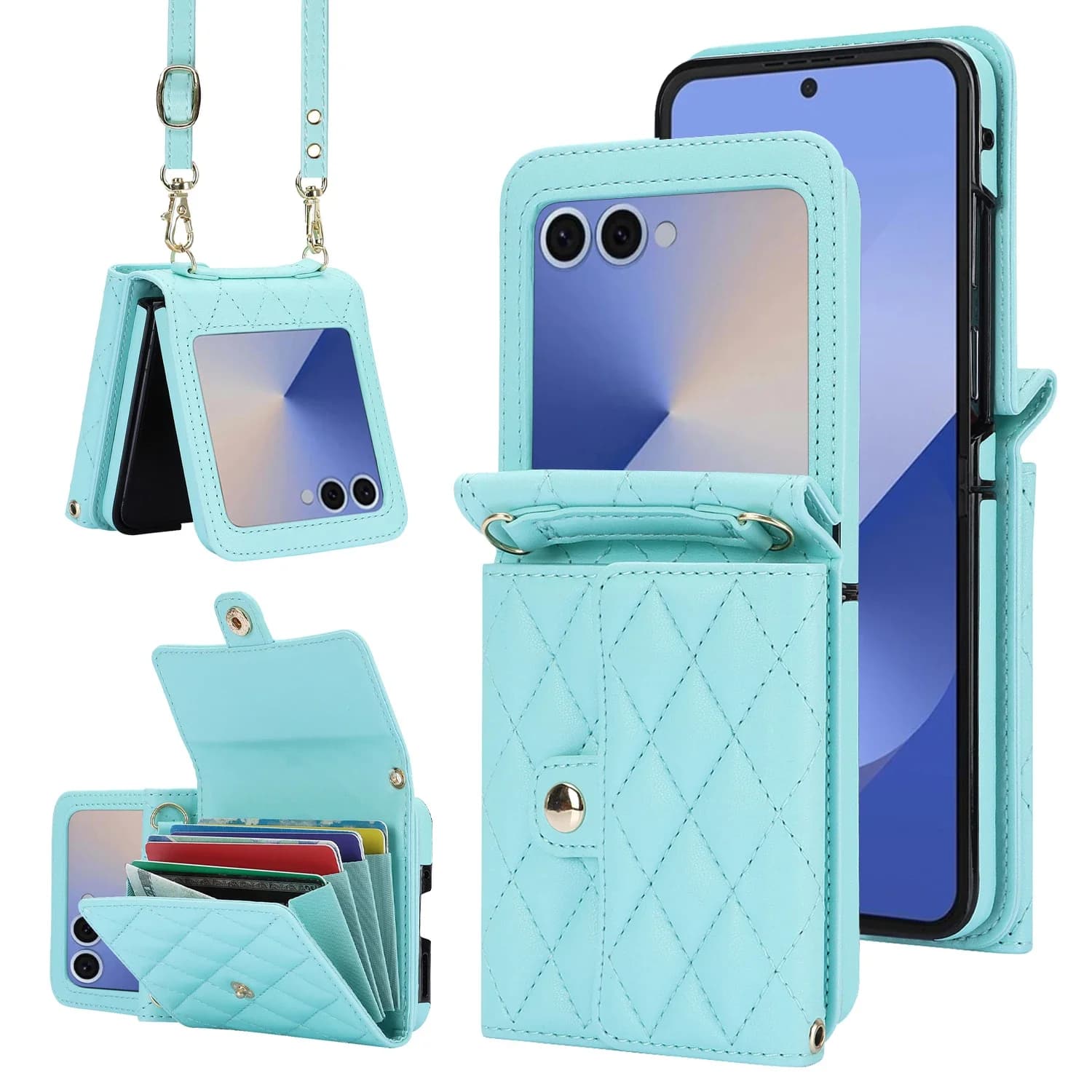 Custodia per telefono a tracolla con portafoglio in pelle per Samsung Galaxy Z Flip 7 fe 6 5 4 3 Flip7 Porta carte con blocco RFID Custodia per borsa con cordino