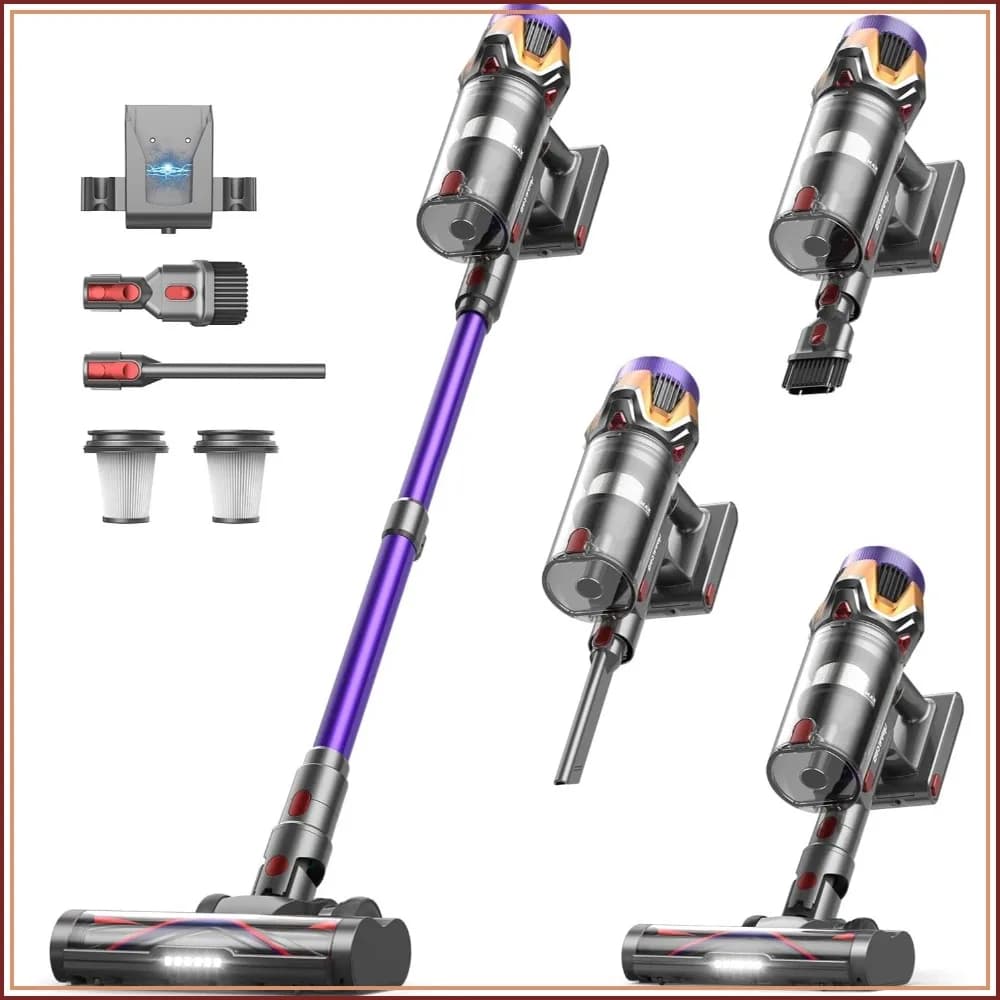 Cordless Vacuum Cleaner 55Kpa/650W/70Mins, 1.8L Self Standing Stick Vacuum, Hurricane Mode, Touch Screen, Anti-Tangle for Home/Pet Hair/Carpet