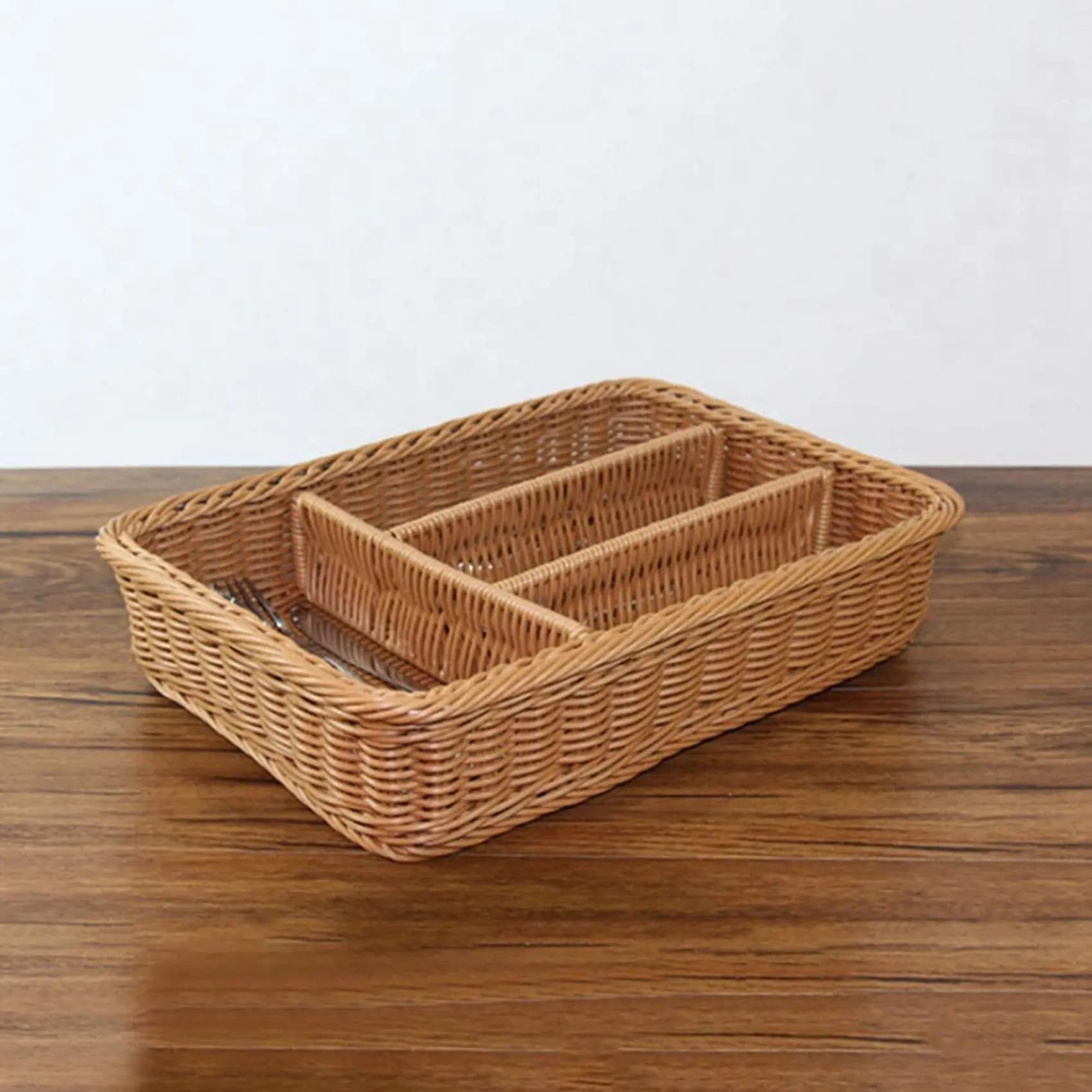 ABRE-2X Organizer for Kitchen Drawers, Cutlery Basket with 4 Parts, Rattan Tray for Forks and Knives