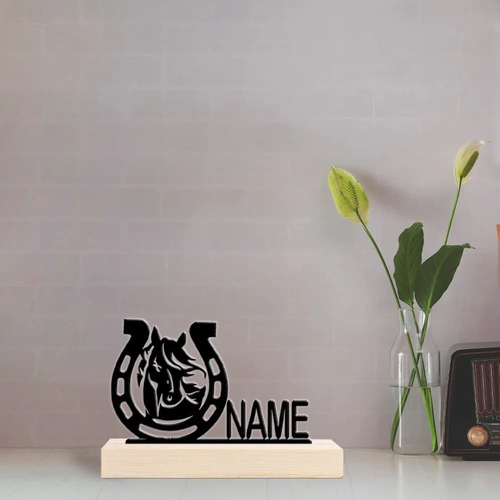 1pc Metal Desktop Decoration Custom Name With Wooden Base Art Decoration, Desktop Decoration