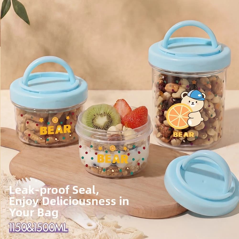Leak-Proof Portable Salad Cup Large Capacity with Lids Breakfast Cup Stackable Cartoon Pattern Oats Containers Meal Prep