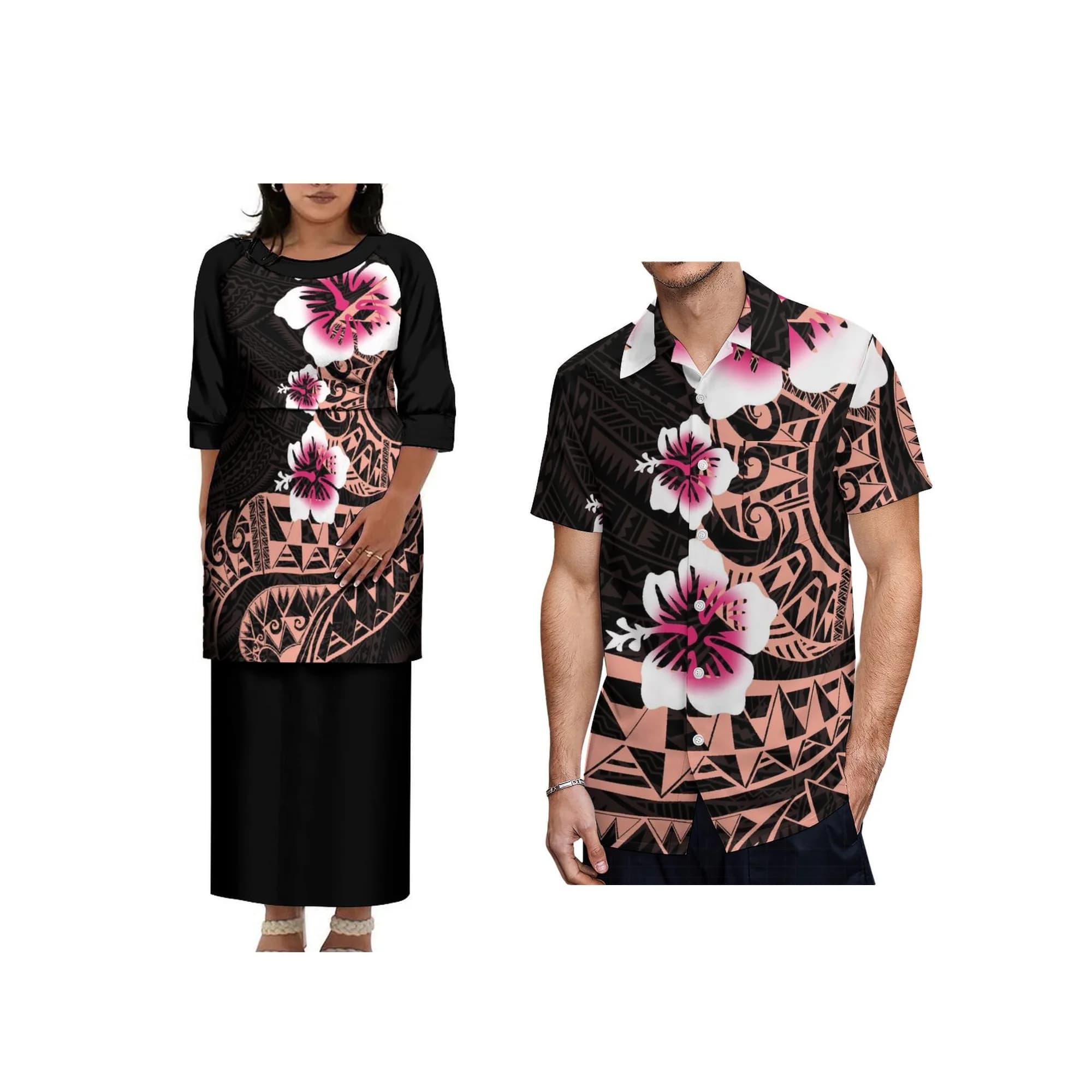 Miglior prezzo Design tribale polinesiano personalizzato Tonga Samoan Puletasi Set abito Plus Size donna girocollo abito lungo 2 pezzi