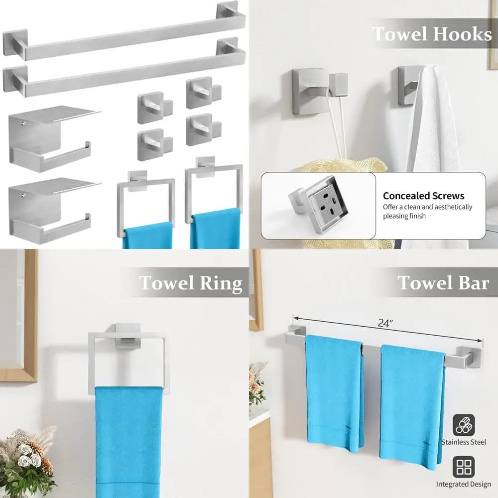 Set di accessori per il bagno - Portasciugamani e portasciugamani in nichel spazzolato da 10 pezzi, accessori da bagno in acciaio inossidabile per asciugamani