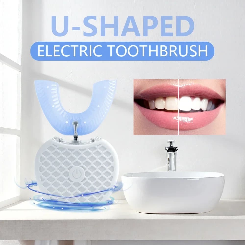 Ultrasonic Electric Toothbrush for Adults, U-shaped automatic toothbrush for full cleaning of 360° mouth White for Denti Clean Teeth IPX7 Waterproof