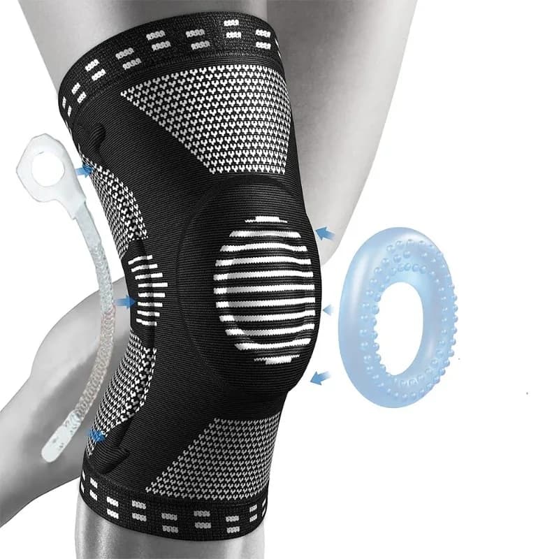 1 pz supporto per ginocchio a compressione sportiva tutore protezione rotula protezione per gamba a molla in silicone lavorato a maglia ciclismo corsa basket calcio