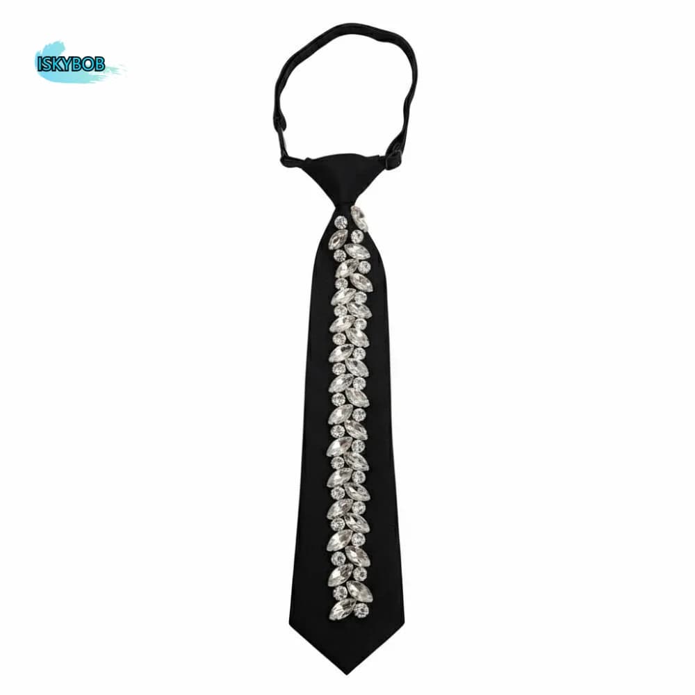 Cravatta con strass stile locomotiva, girocollo geometrico con cristalli, cravatta lunga nera, cravatta pre-annodata, decorazione per uniforme JK