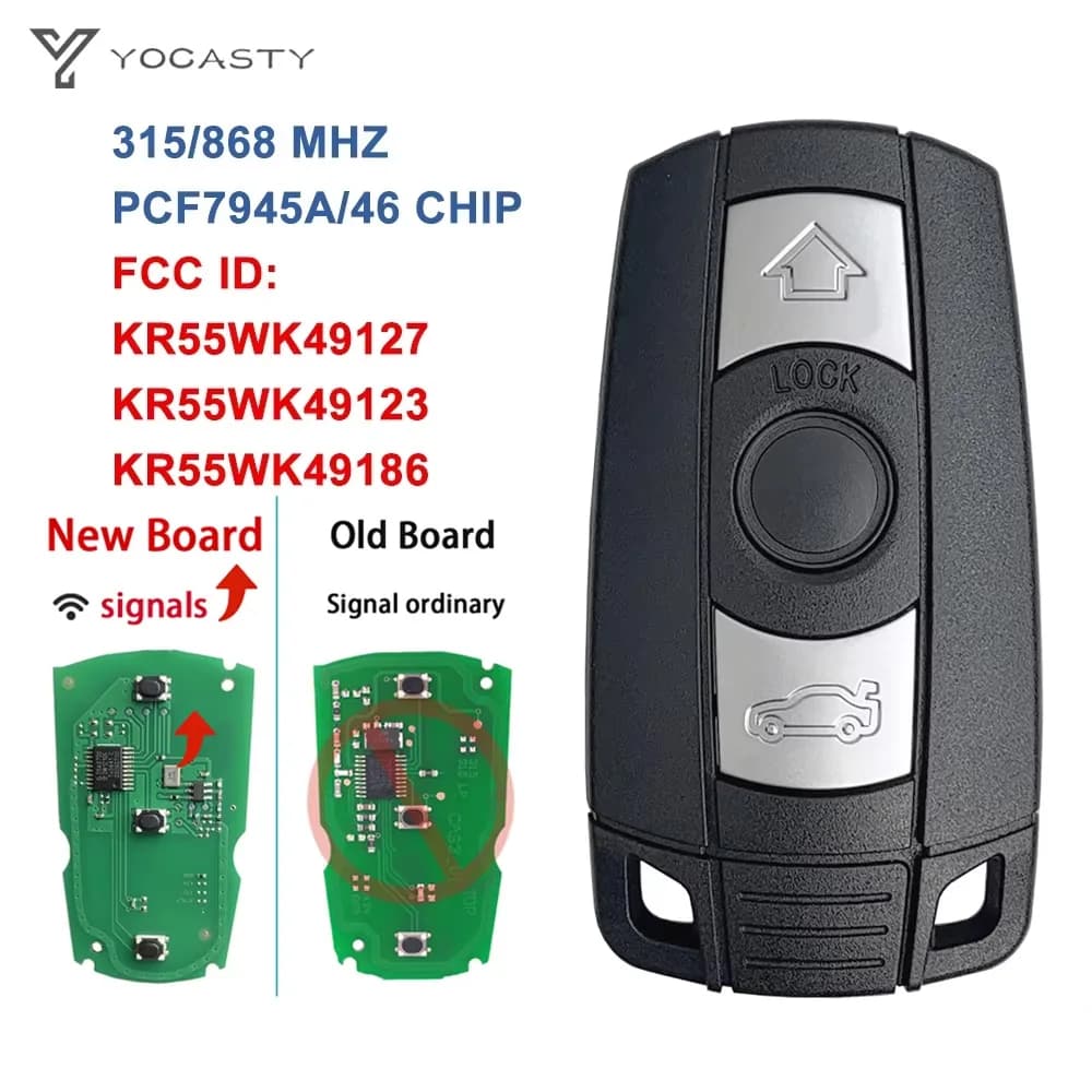 Telecomando Smart YOCASTY CAS3 KR55WK49127 con Chip PCF7945 315/868MHz per BMW Serie 1/3/5/7, X1, X6, Z4 (2006-2012)