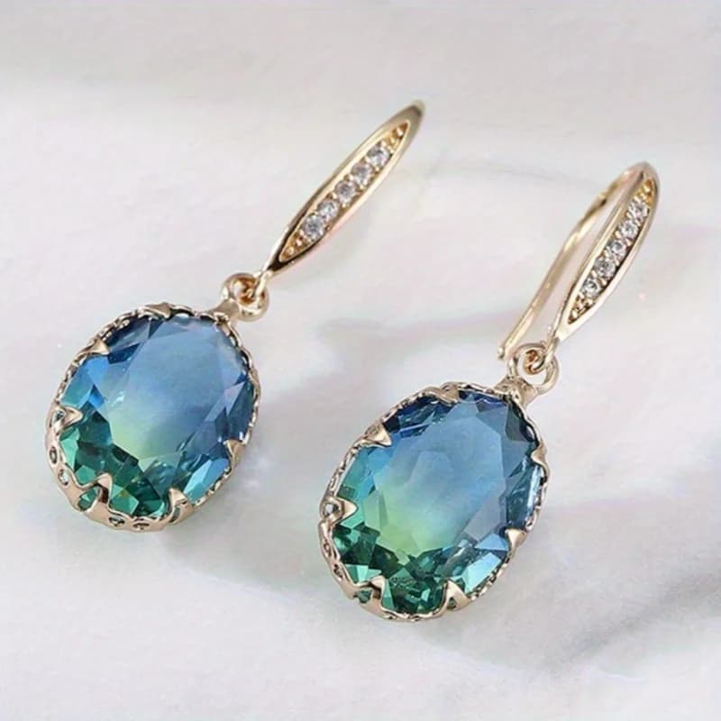 Squisiti orecchini pendenti con pietre preziose blu ovali, stile elegante e minimalista, gioielli in rame, regalo da donna alla moda