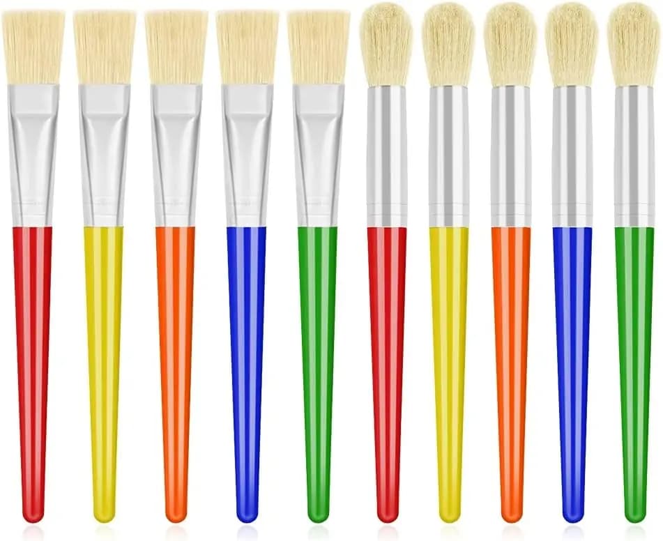 10Pcs Kids Paint Brushes with Round and Flat Tips for Washable Acrylic Painting
