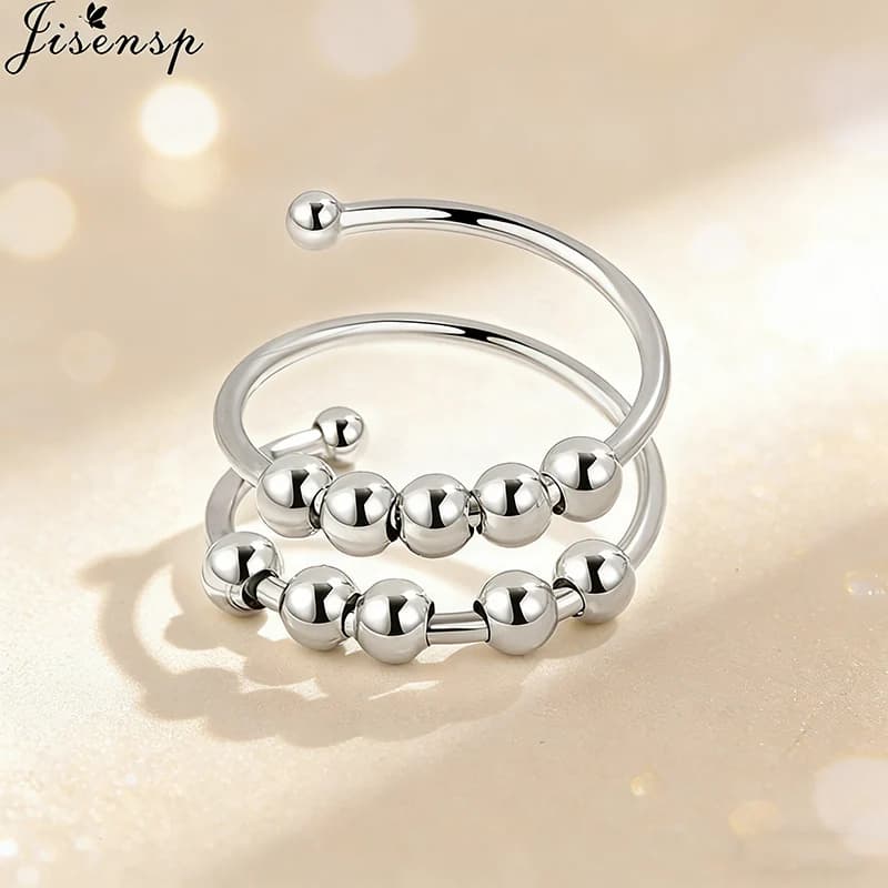 Anello Girevole a Doppio Strato con Perline, Gioiello Antistress per Donne, Anello Antiansia, Accessorio Regalo per Banchetti