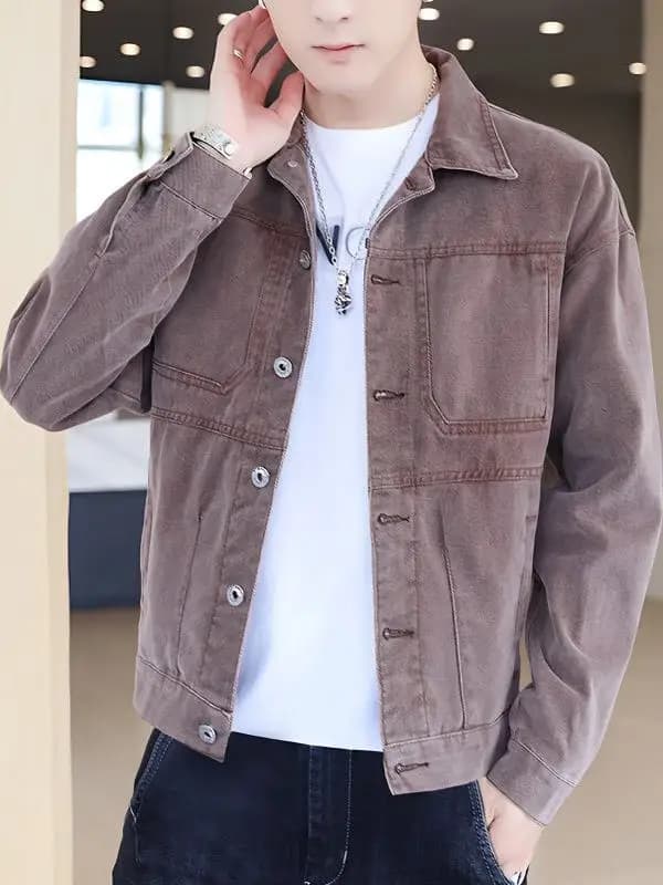 Giacca di jeans da uomo alla moda, slim fit, casual, con colletto a risvolto, a maniche lunghe, traspirante, ispessita, di marca cinese