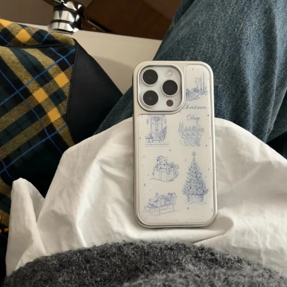 Christmas Sketch Winter Vibe Electroplated Resin Casting Phone Case For iPhone 17 Air 16 Pro Max 15 14 Plus 13 12 11 Back Cover