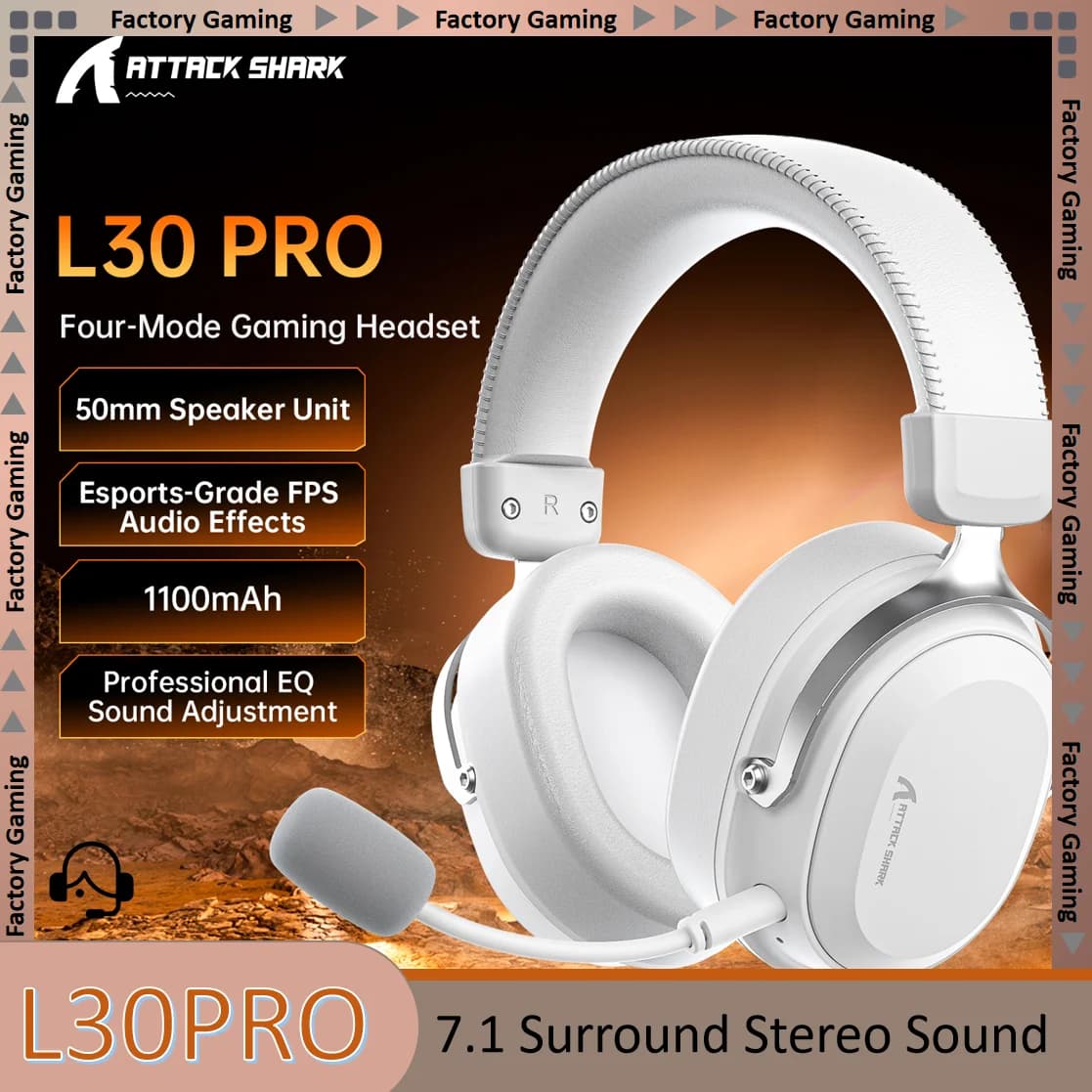 ATTACK SHARK L30PRO Bluetooth Gaming Headphones with Noise Cancellation, Audio Surround 7.1, Portable Audio Headphones