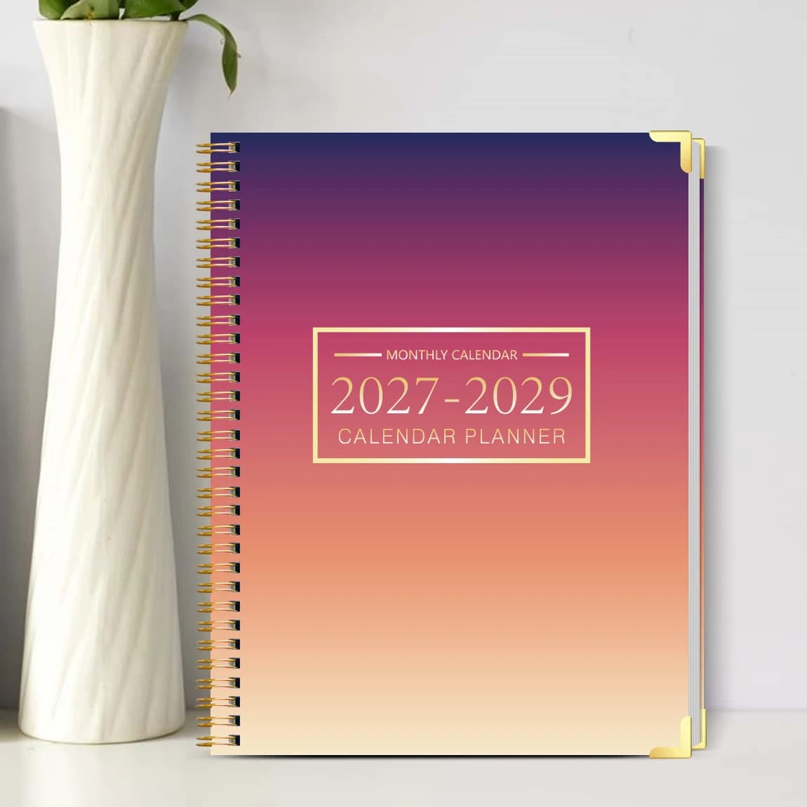 Agenda Mensile 2027-2029, Quaderno Calendario Accademico a Spirale con Schede, Pagine per Appunti, Copertina Sfumata, 22,5x28,5 cm