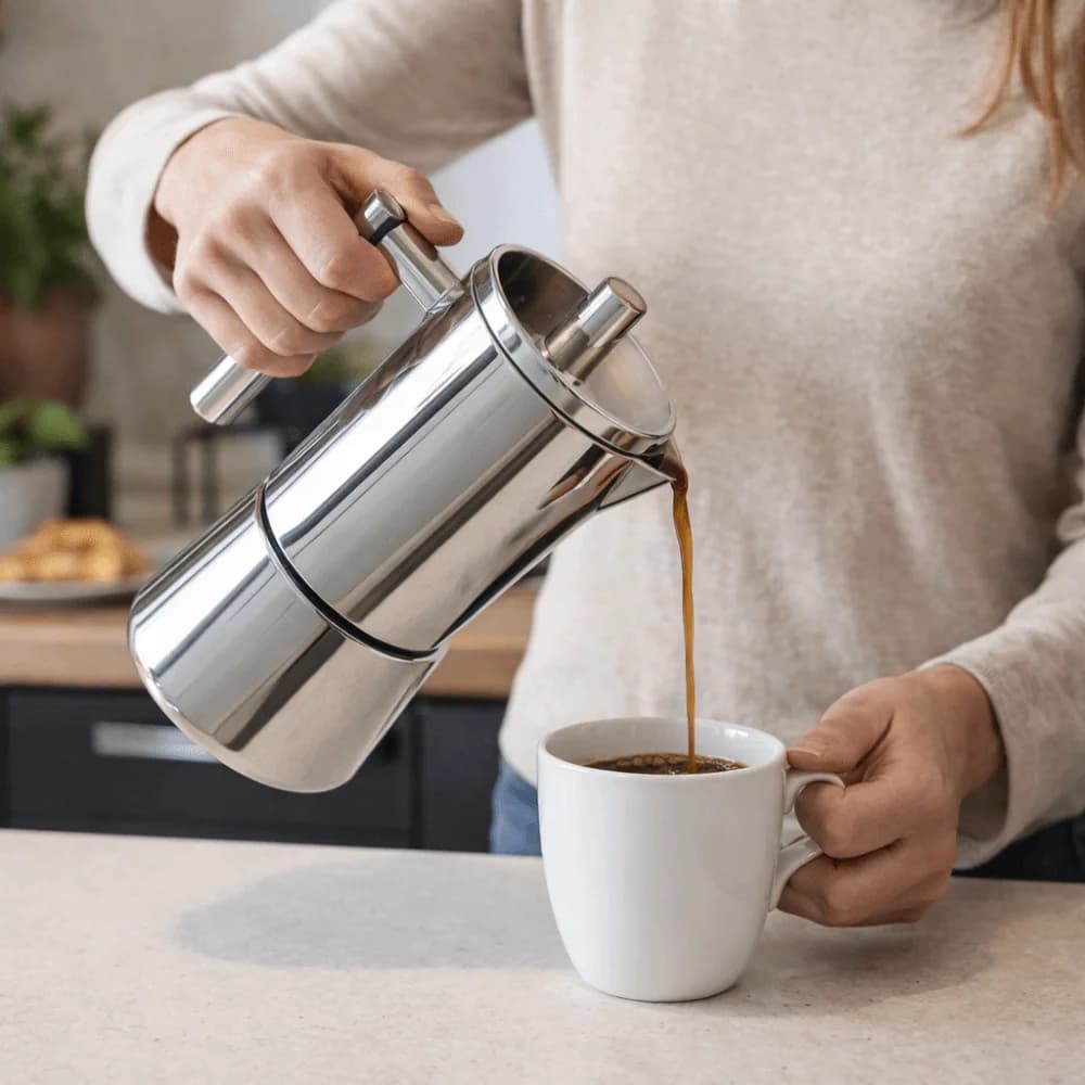 Caffettiera Italiana in Acciaio Inox Antiossidante a Rapida Conduzione Termica per Espresso 200/300/600 ML Moka Rinforzata
