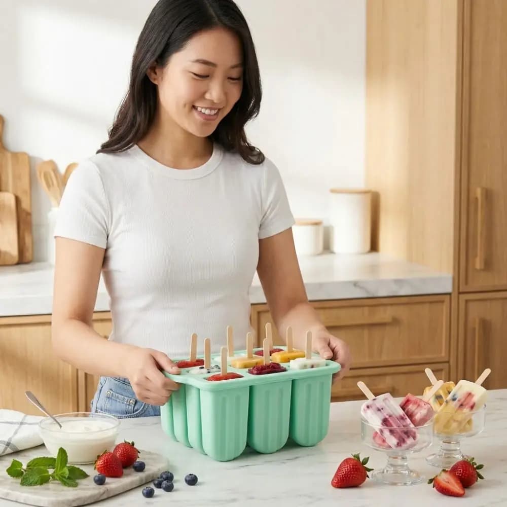 Stampi in Silicone per Gelato con 12 Scomparti, Antiaderenti con Coperchio, Vaschette per Gelato Fai-da-Te, Stampo Riutilizzabile per Gelati e Caramelle Ghiacciate