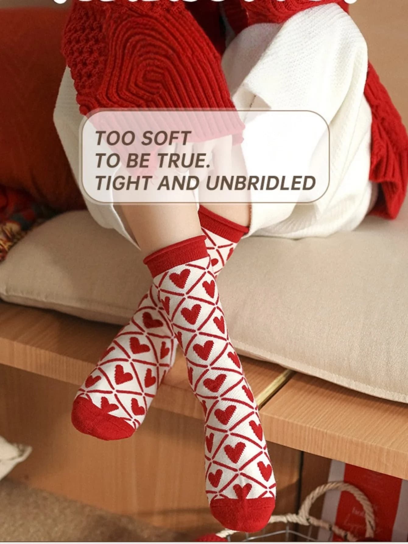 1/2 Pair of Women's Festive Red Heart Socks, Mid-Calf Socks, New Year Socks, Lucky Socks, Valentine's Day Socks, Worn Above the Ankle, Suitable for All Occasions and Seasons