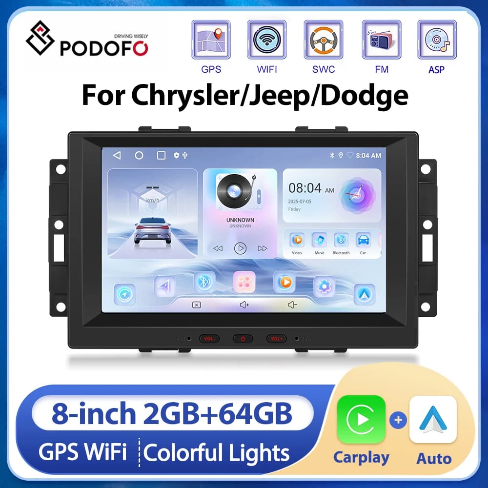 Podofo Wireless Carplay Android Auto Autoradio 8 '' 2 Din Lettore multimediale universale Autoradio Stereo Mirroe Link GPS FM Radio