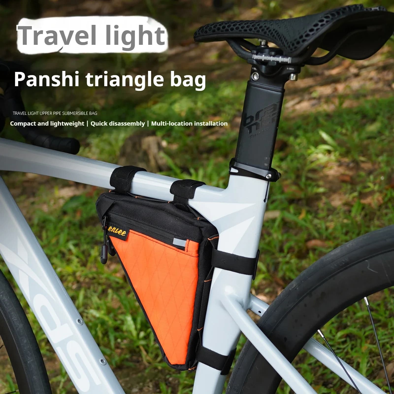 1L 600D Nylon Waterproof Triangle Frame Top Tube Storage Bag with 4 Velcro Straps Foldable Cycling Tool Bag for MTB Road Bikes