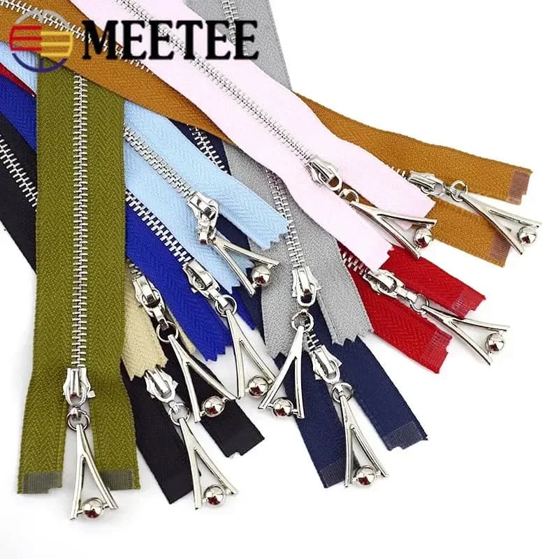 Meetee 2 pezzi 3 # Cerniere in metallo Denti argentati 15-70 cm Zip decorative Kit di riparazione Borsa Borsa Indumento Cappotti Accessori materiali per cucire