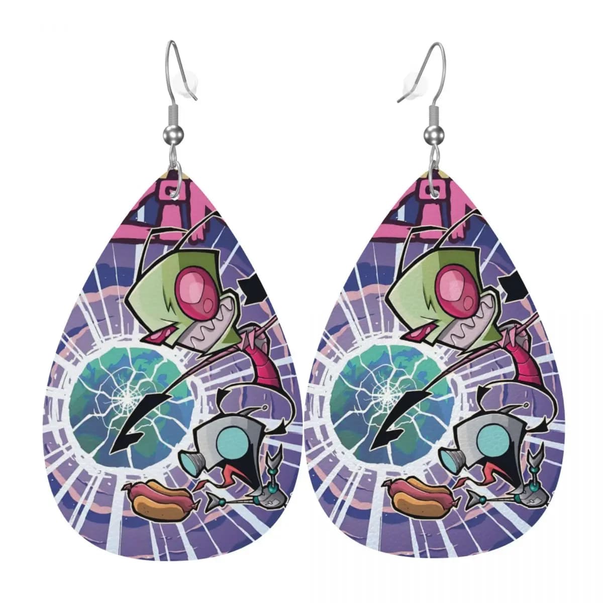 Orecchini pendenti in pelle PVC personalizzati I-Invader Z-Zim Cartoon Orecchini pendenti Gioielli per donne Per moglie Madre Regalo