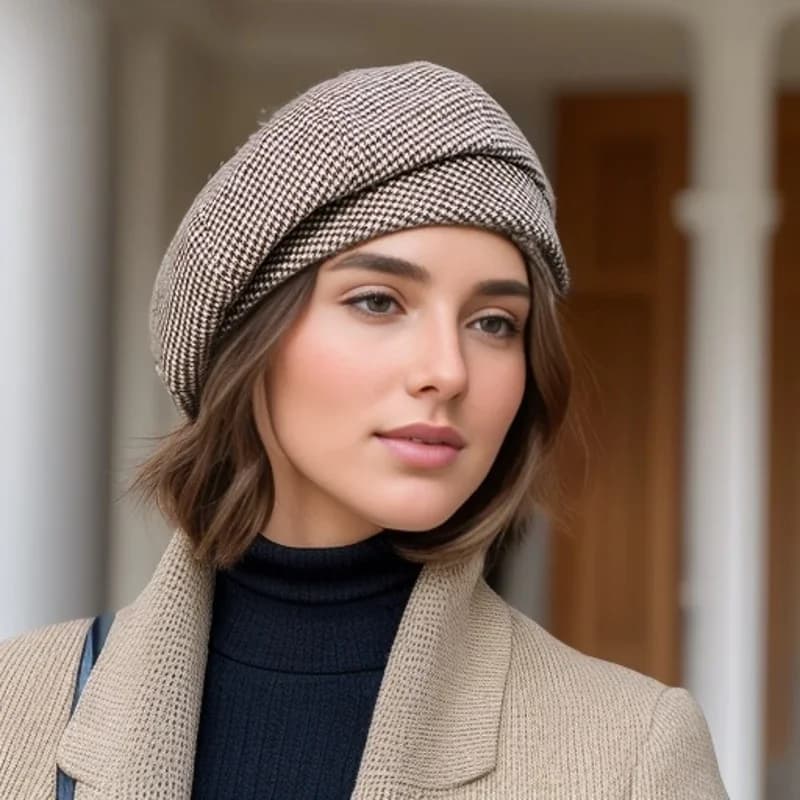 Berretto in Lana Semplice per Donna, Elegante Cappello Invernale Femminile in Cotone, Stile Vintage a Quadri, Ottagonale, Casual per l'Autunno