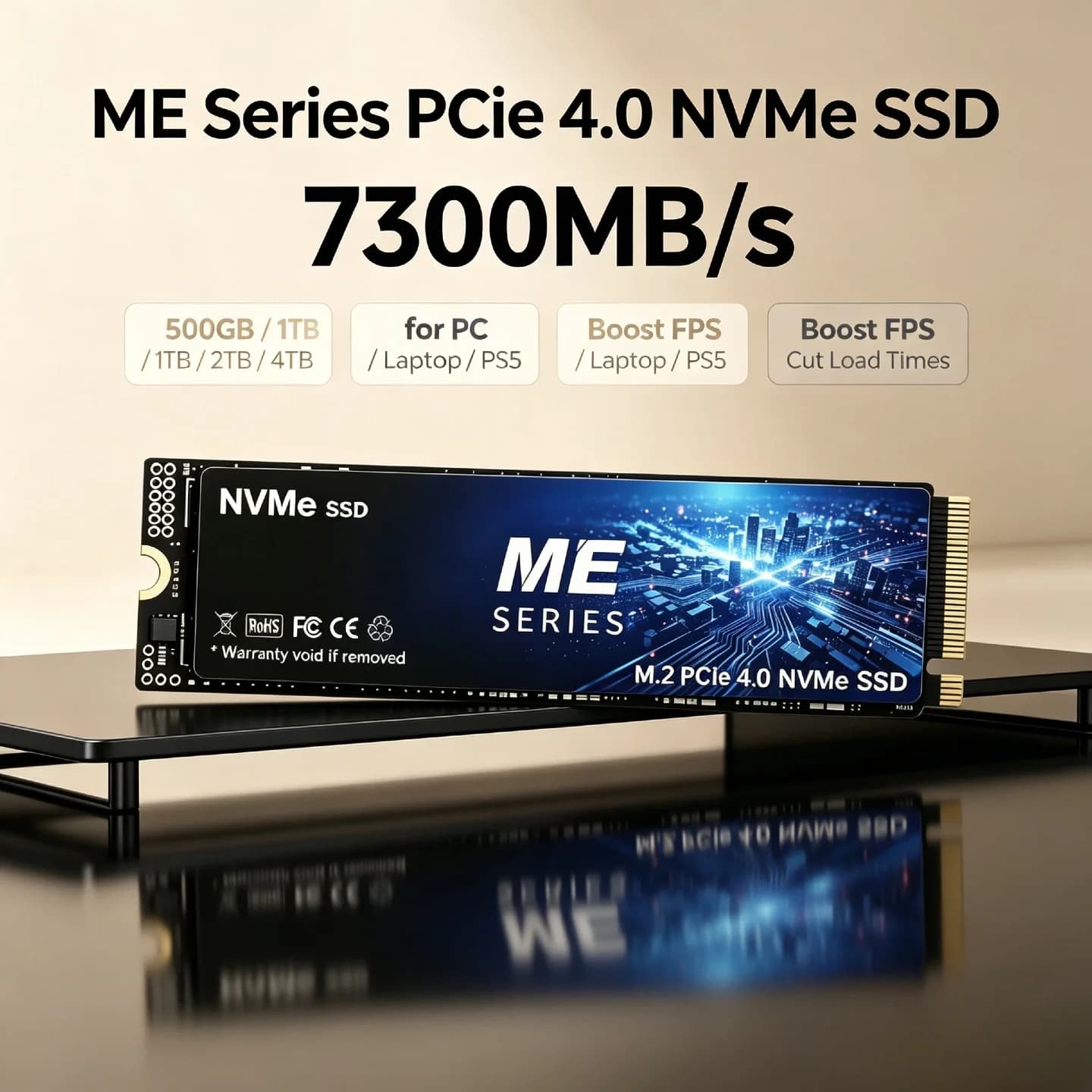 ME Series PCIe 4.0 NVMe M.2 SSD 7300MB/s Read – 4TB Max Capacity Upgrade for Gaming Laptop, Desktop Computer & PS5 Console
