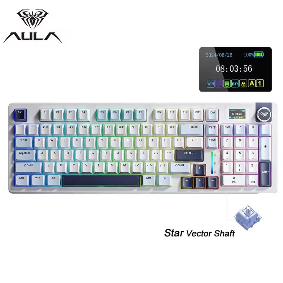 AULA S98 Pro Tri-Mode Wireless KB Screen Knob Hot Swap Pre-lubed Linear Side-Print PBT RGB Creamy Custom Gaming Keyboard for PC