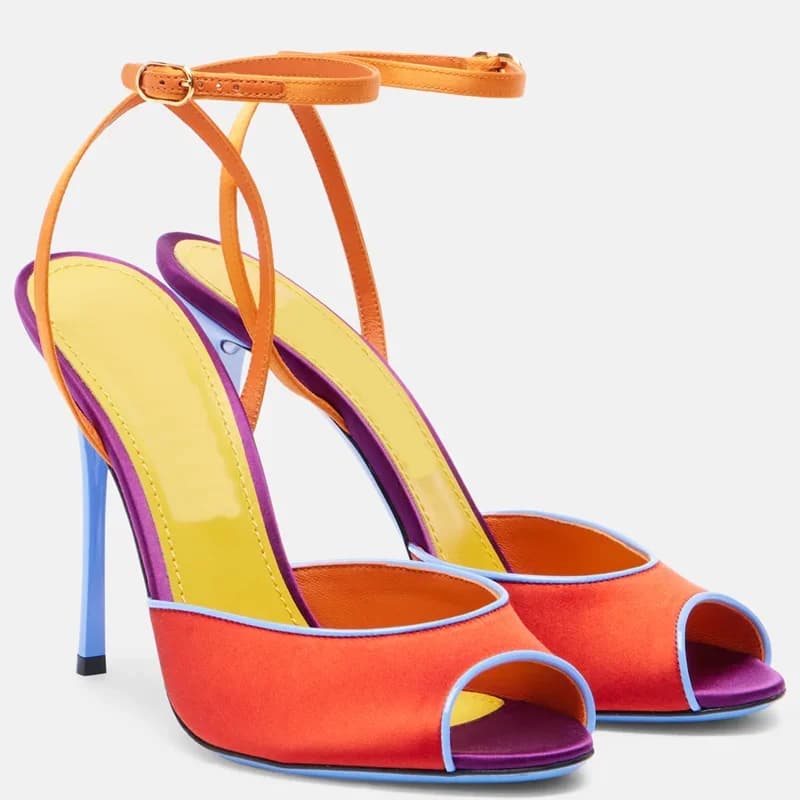 Sandali Peep Toe in Raso Multicolore, Sexy con Punta Rotonda e Tacco Sottile, Cinturini Posteriori, Personalizzabili, Nuovi Arrivi, Scarpe Moderne da Donna alla Moda