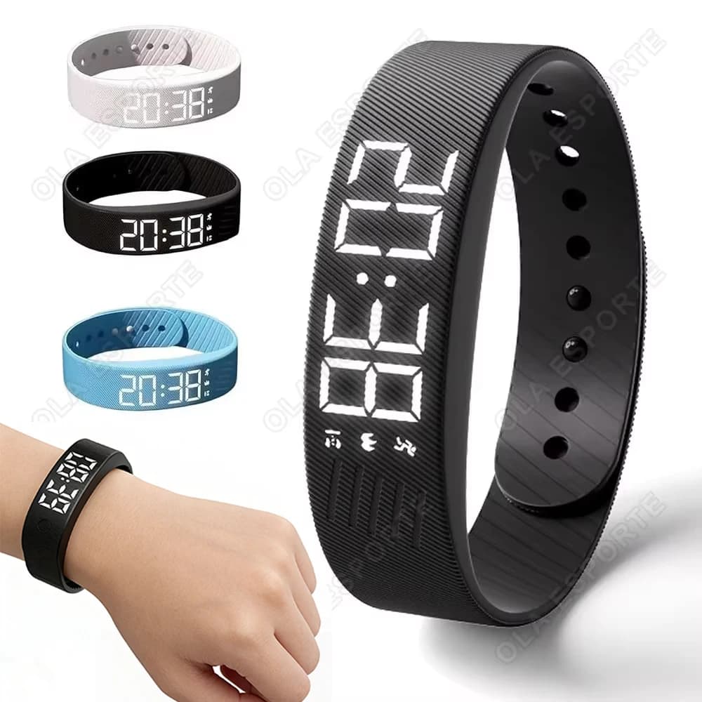 LED Digital Alarm Clock Watch Adjustable Snooze-proof Alarm Bracelet with Running Pedometer Waterproof Vibrating Alarm
