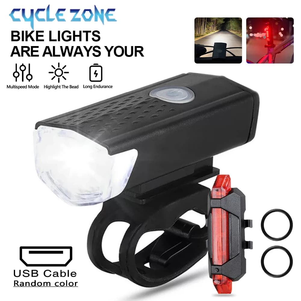 Bike Light Set Bicycle Lights Bicycle Headlight Rechargeable USB Rechargeable MTB Front Lamp Set for Bike Flashlight Bicycle Accessories