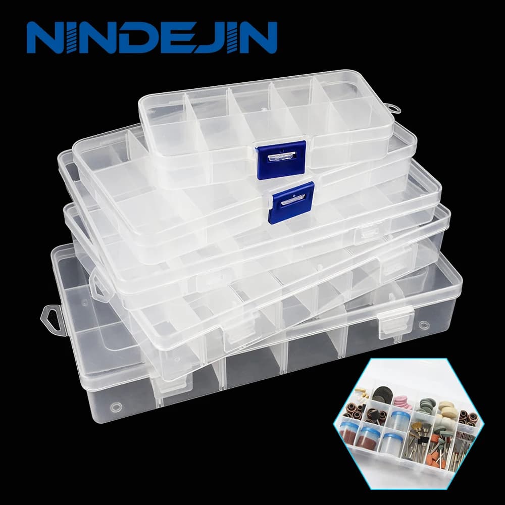 NINDEJIN Scatola di plastica multigriglie Scomparto regolabile Scatola per gioielli Scatola per viti per gioielli trasparente ecologica in PP