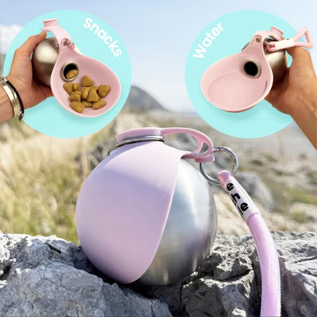 2In1 Portable Dog Water Bottle with Snack Container Outdoor Walking Travel Pet Water Dispenser Food Storage Bowl for Puppy Cats