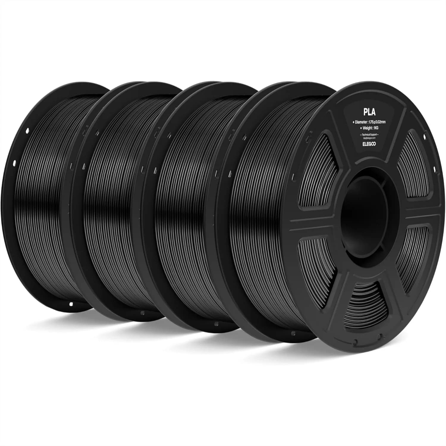 Filamento PLA 1.75mm Nero 4KG, Alta Precisione +/-0.02mm, 4 Bobine da 1kg Ciascuna per Stampanti 3D FDM