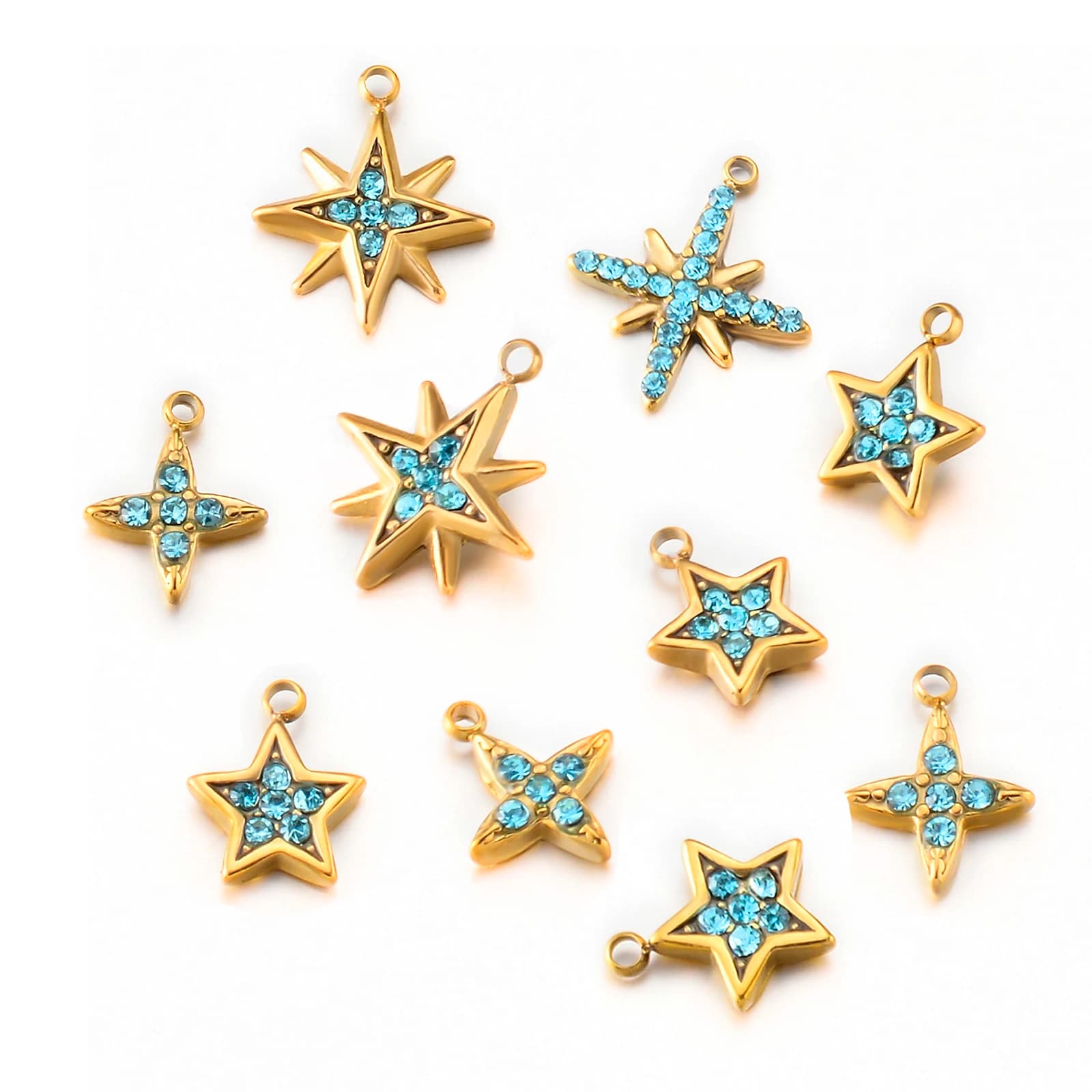 3Pcs Stainless Steel Gold Color Cross&Star Shape Charm With Rhinestone Pendant For DIY Earring Necklace Jewelry Making Accessory