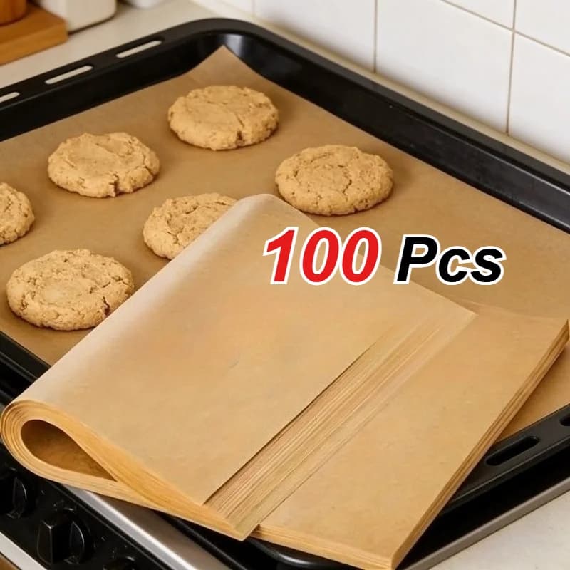 100 Pcs/Set - High-Quality Baking Paper, For Various Foods High-Temperature Ovens and Air Fryers, Easy to Demold and Clean