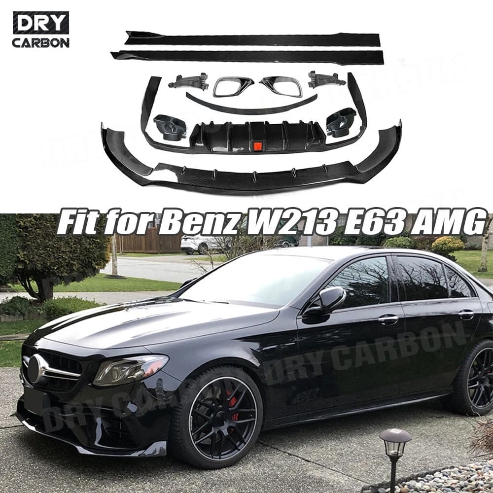 Diffusore Posteriore con Scarico per Mercedes Benz W213 E63 AMG 2017+, Labbro Paraurti Anteriore, Minigonne Laterali, Spoiler Posteriore - Accessori Tuning Auto
