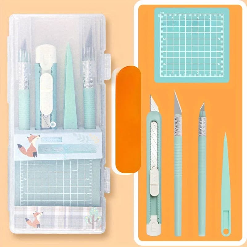 DIY Scrapbooking Tool Kit, DIY Hand Tools Set with Craft Carving Knife, Tweezers, Mini Cutting Pad, School Office Craft Supplier